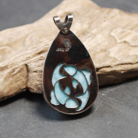 Silver Larimar pendant back with cut out pisces fish