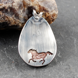 Crazy Lace Agate Pendant with Horse, Moonstone back