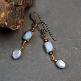 Kyanite, Czech Glass and Bronze Earrings