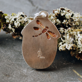 Silver, Copper Mushroom Pendant, with Ocean Jasper, Snail back