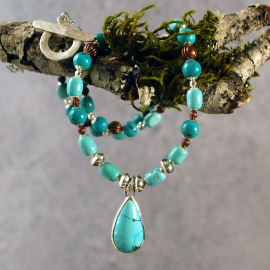 Nacozari Turquoise, Silver, Copper Necklace, Pendant