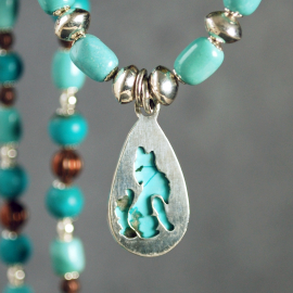 Nacozari Turquoise, Silver, Copper Necklace, back of pendant