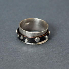 Silver and Copper Spinner Kinetic Ring with Silver Dots