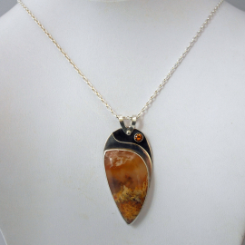 Graveyard Point Plume Agate, Silver and Citrine Pendant