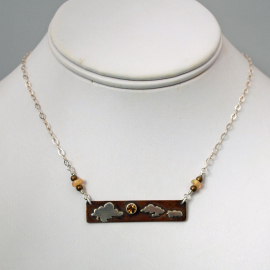 Hammered Bronze Bar Necklace with Citrine and Silver Clouds