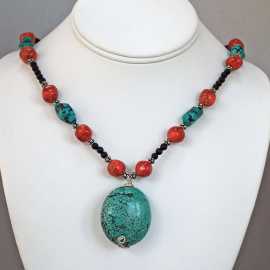 Tibetan Turquoise and Sponge Coral Necklace