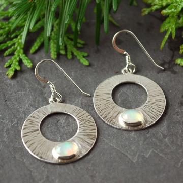 Silver Circle Earrings with Welo Opals