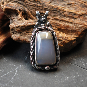 Blue Chalcedony and Silver Pendant