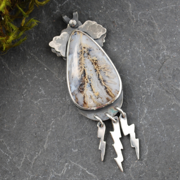 Graveyard Point Plume Agate Pendant with Lightning Bolts