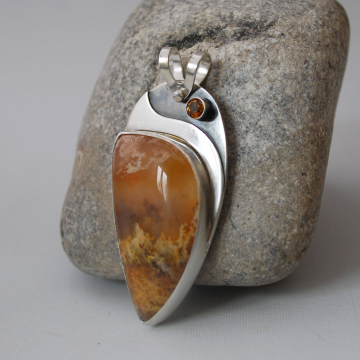 Sterling Pendant with Graveyard Point Plume Agate and Citrine
