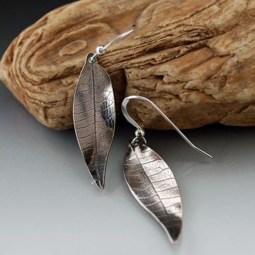 Sterling Silver Textured Leaf Earrings