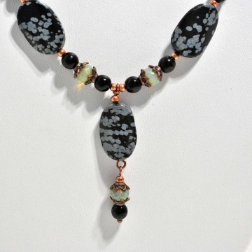 Snowflake Obsidian Necklace with Czech Glass