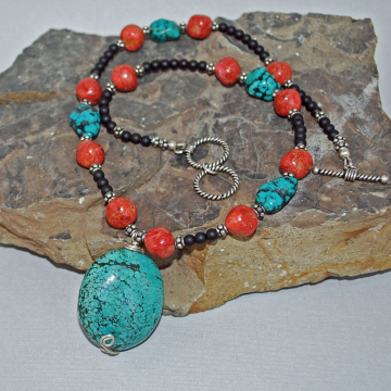 Tibetan Turquoise and Coral Necklace