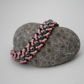 Hematite and Black Onyx Bracelet, Pink and Black Bracelet