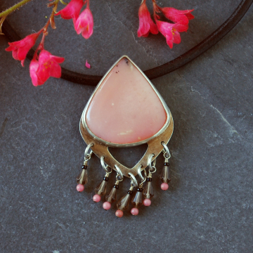 Sterling Pendant with Pink Opal and Smoky Quartz