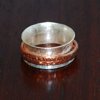 Silver Copper Spinner Ring, Mixed Metal Ring, Kinetic Ring