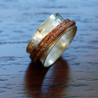 Silver Copper Spinner Ring, Mixed Metal Ring, Kinetic Ring