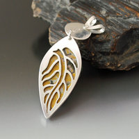 Silver Ocean Jasper Pendant with Peridot, Leaf Cut-Out