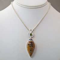 Silver Ocean Jasper Pendant with Peridot, Leaf Cut-Out