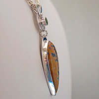 Silver Ocean Jasper Pendant with Peridot, Leaf Cut-Out