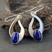 Sterling Silver Lapis Lazuli Earrings, Flower Cut-Outs