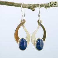 Sterling Silver Lapis Lazuli Earrings, Flower Cut-Outs