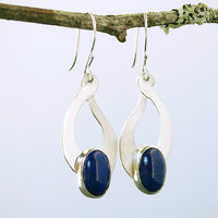 Sterling Silver Lapis Lazuli Earrings, Flower Cut-Outs