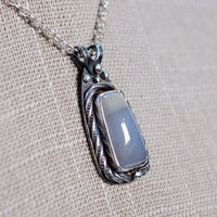 Blue Chalcedony and Silver Pendant closeup angle