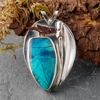Chrysocolla Pendant with Bird and Cattail