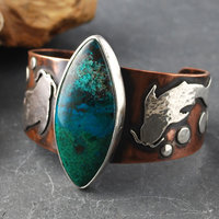 Copper Cuff with Chrysocolla, Malachite, Silver Koi