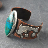 Copper Cuff with Chrysocolla, Malachite, Silver Koi side