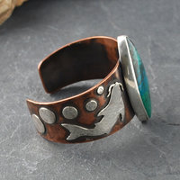 Copper Cuff with Chrysocolla, Malachite, Silver Koi side