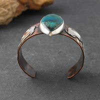 Copper Cuff with Chrysocolla, Malachite, Silver Koi side