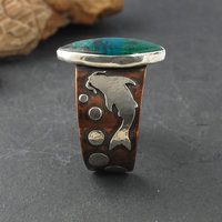 Copper Cuff with Chrysocolla, Malachite, Silver Koi side