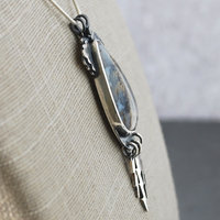 Graveyard Point Plume Agate Pendant with Lightning Bolts, angle