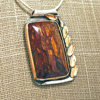 Silver and 14K Gold Pietersite Pendant close-up angle view