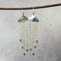 Silver Cloud Earrings with Rain, Smoky Quartz, back