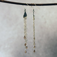 Silver Cloud Earrings with Rain, Smoky Quartz, hanging