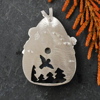 Silver Agate Pendant, Riveted Clouds back