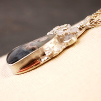 Silver Agate Pendant, Riveted Clouds closeup angle