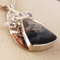 Silver Agate Pendant, Riveted Clouds closeup angle