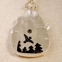 Silver Agate Pendant, Riveted Clouds closeup back