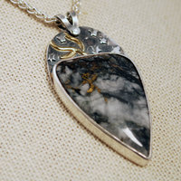 Josephine's Crown Quartz Pendant, Silver and Gold close up angle