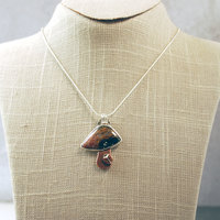 Silver, Copper Mushroom Pendant with Agate and Ladybug hanging