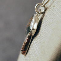 Silver, Copper Mushroom Pendant with Agate and Ladybug close up angle