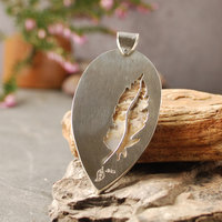 Plume Agate Pendant, with Druzy, Sterling Silver back