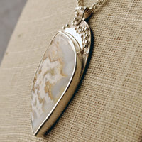 Plume Agate Pendant, with Druzy, Sterling Silver close-up slight angle