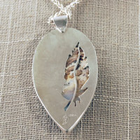 Plume Agate Pendant, with Druzy, Sterling Silver close-up back