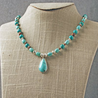 Nacozari Turquoise, Silver, Copper Necklace hanging