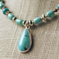 Nacozari Turquoise, Silver, Copper Necklace, pendant close-up